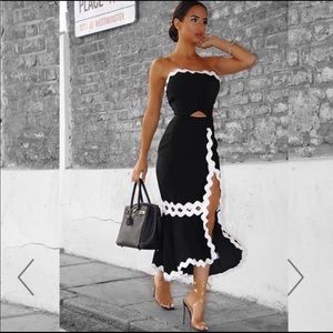 Strapless Black and White Scalloped Dress